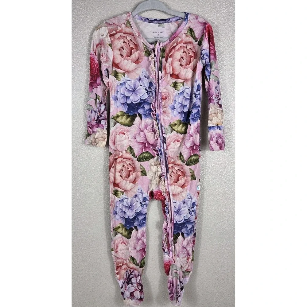 Posh Peanut Floral Bamboo‎ Sleeper 2T + Kickee Pants White Footie Pajamas 2T...